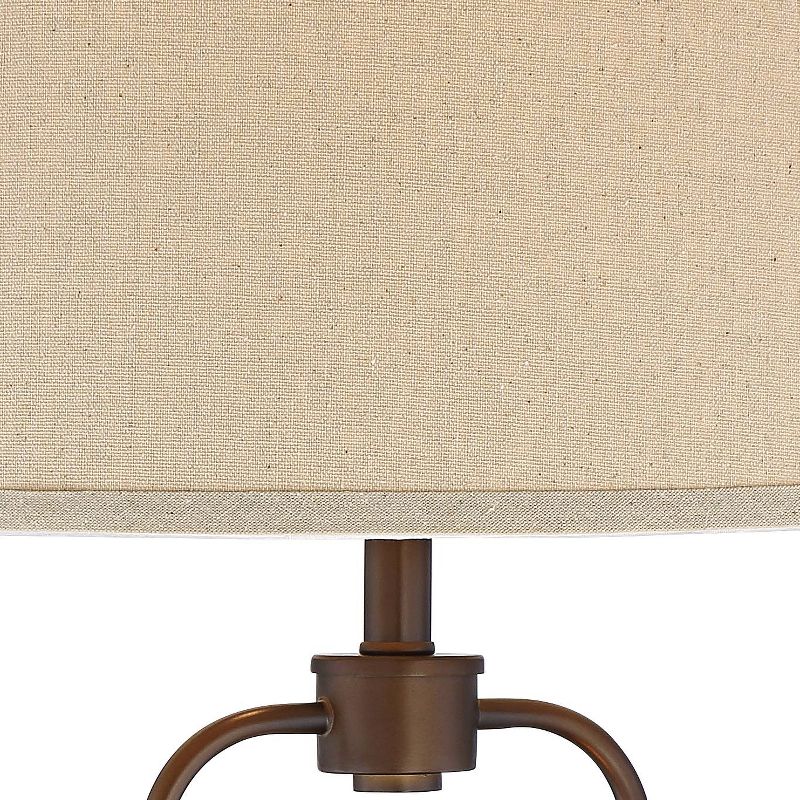 Possini Euro Design Industrial Table Lamp Oil Rubbed Bronze Clear Glass Burlap Tapered Drum Shade for Living Room Bedroom Bedside