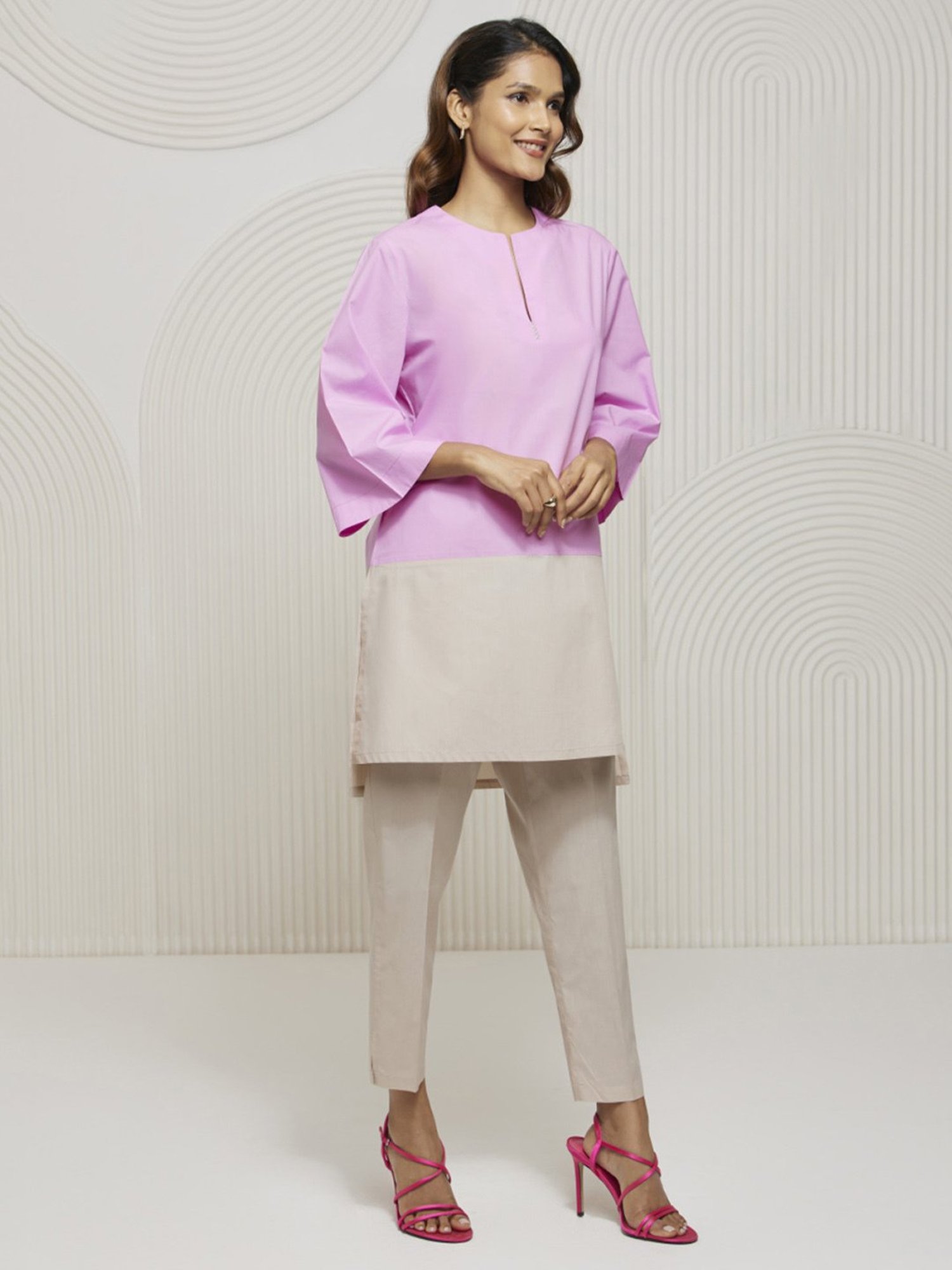 Artagai Midnight Navy Elevated Basics Co-Ord Set With Notch Collar Top And Straight Pants