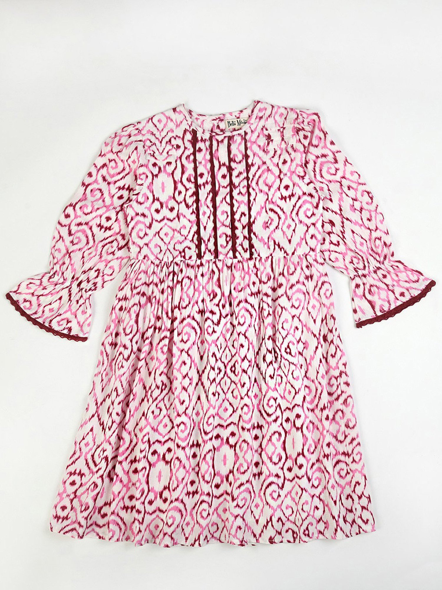 Bella Moda Kids White & Red Printed Fit & Flare Dress