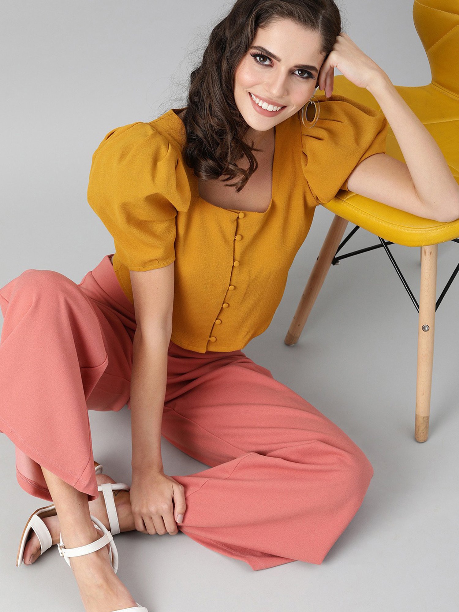 KASSUALLY Mustard Relaxed Fit Crop Top