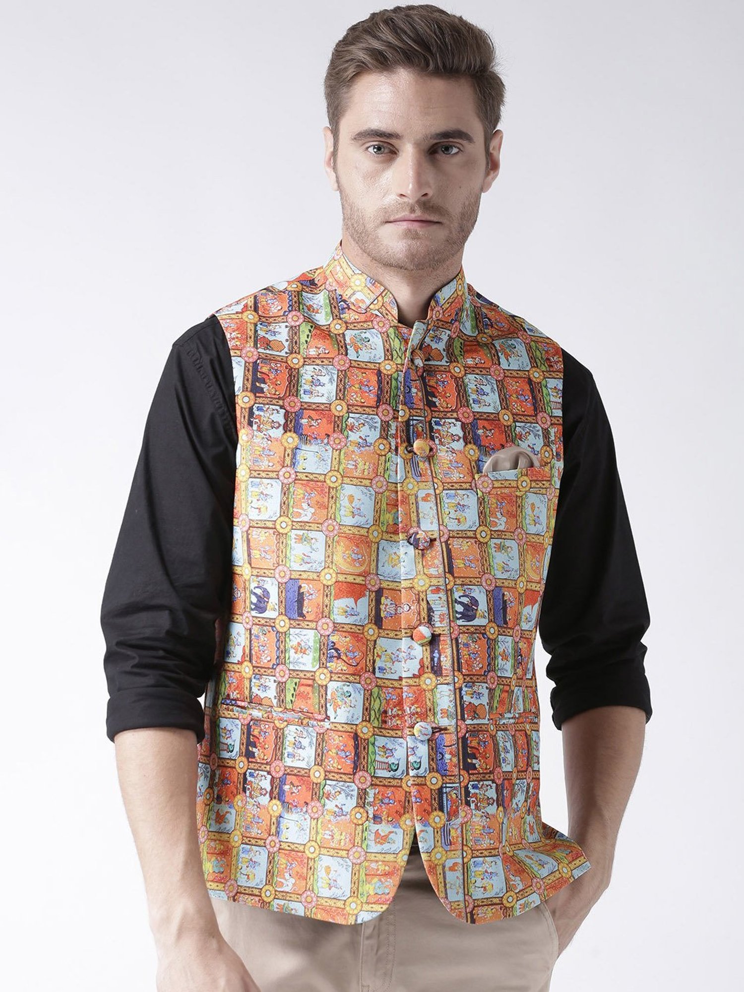 Hangup Plus Multicolor Regular Fit Printed Nehru Jacket
