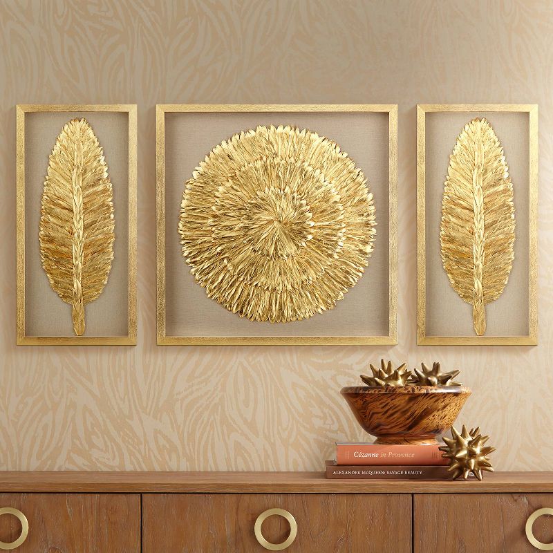 Newhill Designs Golden Feathers 31 1/2" High Wall Art Set of 3