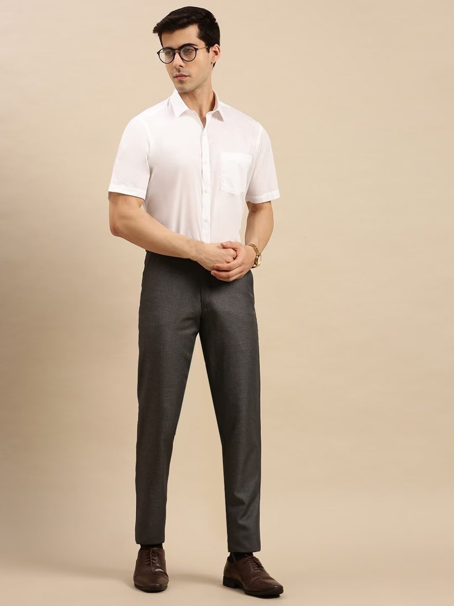 Ramraj White Cotton Regular Fit Half Sleeves Shirt