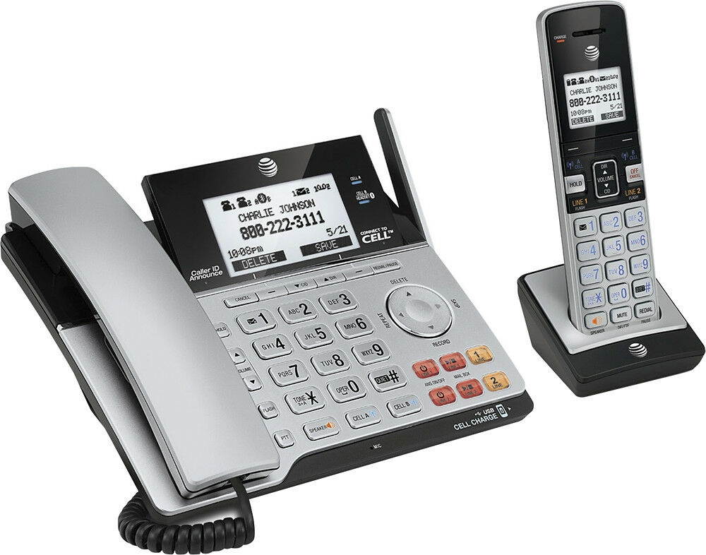 At&T - Tl86103 Dect 6.0 2-Line Expandable Corded/Cordless Phone With Bluetoot...