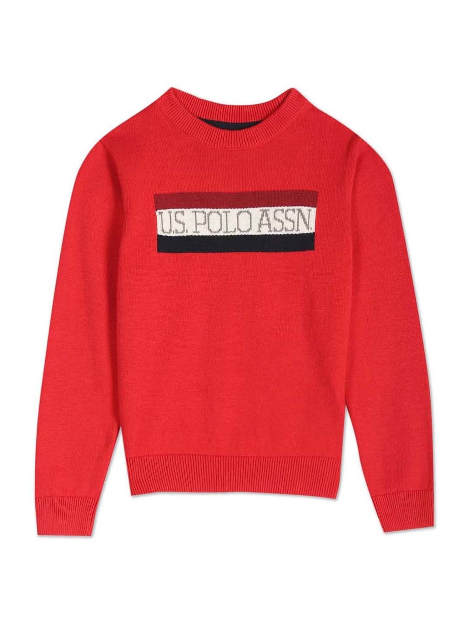 U.S. Polo Assn. Kids Red Cotton Logo Full Sleeves Sweater