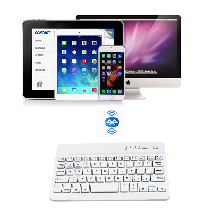 Mini Wireless Keyboard Bluetooth Keyboard For ipad Phone Tablet Rubber keycaps Rechargeable keyboard For Android ios Windows 7 inch black English