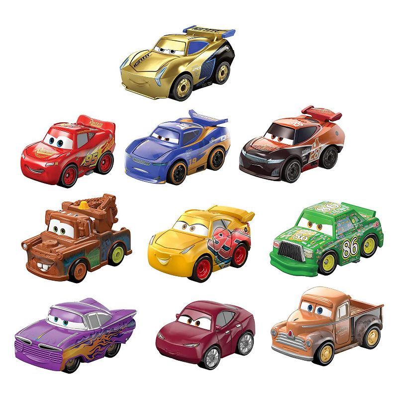 Disney and Pixar Cars Mini Racers Derby Series Kids Compact Character Toy Car Set with Lightning McQueen, Mater, Smokey, and More, 10 Pack