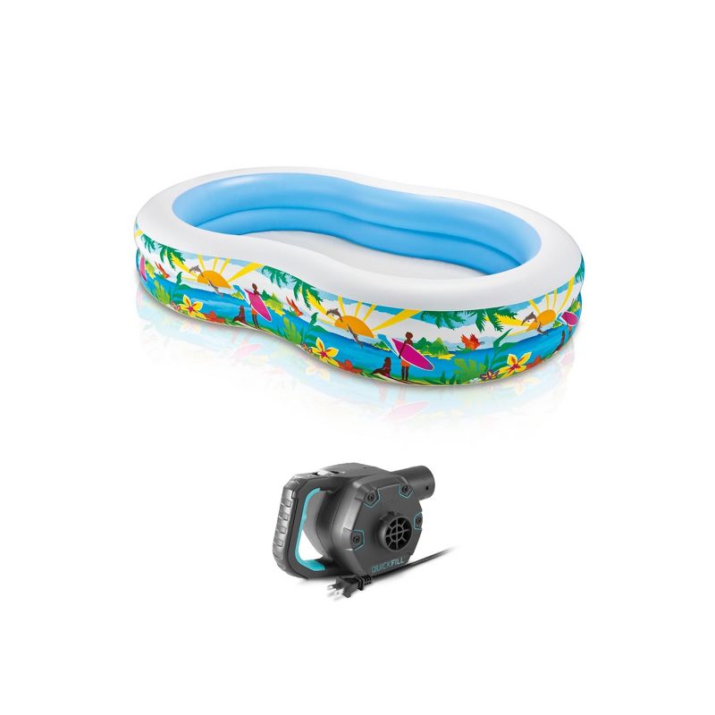 Intex 8.5'x5.25'x18" Seaside Paradise Inflatable Kiddie Pool & Electric Air Pump