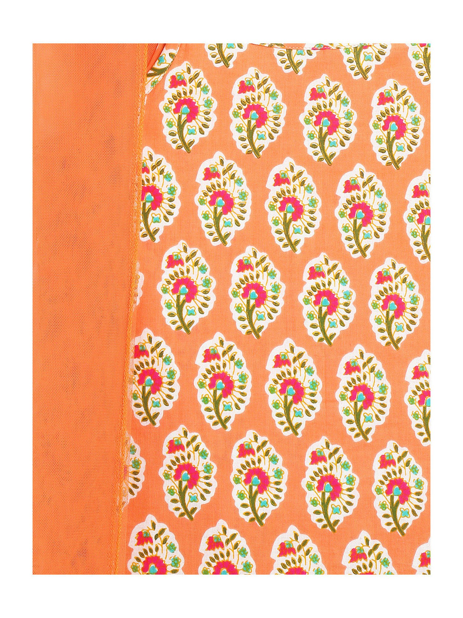 Campana Kids Peach Floral Print Kurta, Sharara with Dupatta