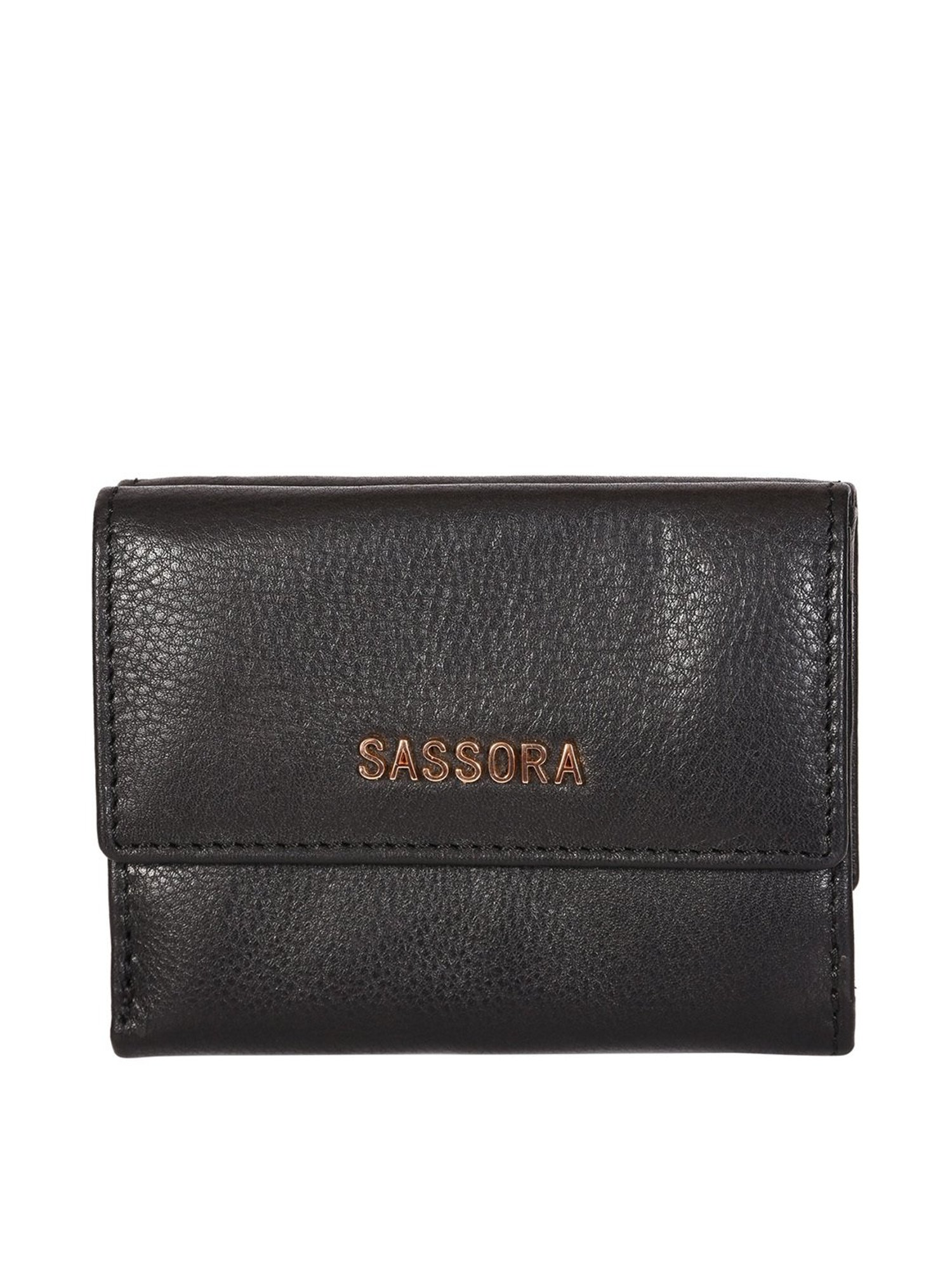 SASSORA Black Solid Rfid Tri-Fold Wallet for Women