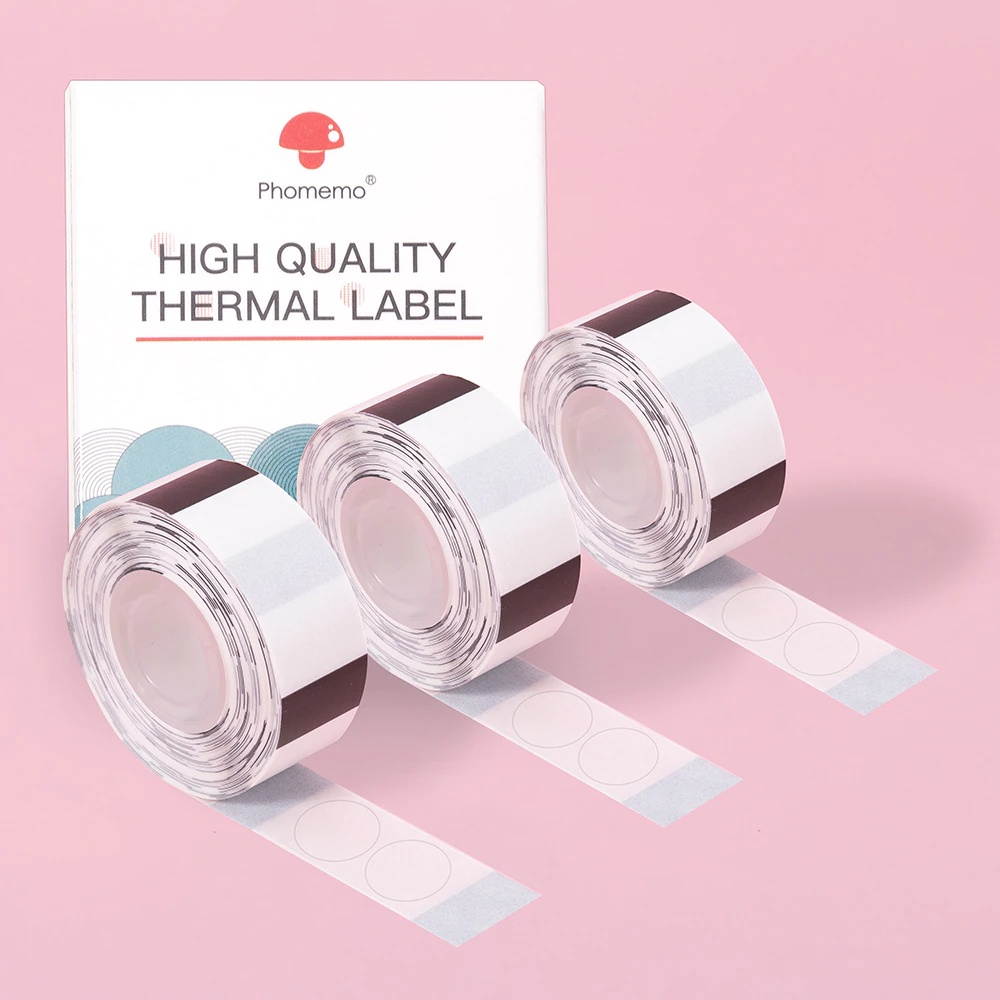 Thermal Sticker Paper 3 rolls/box 14*28mm 220pcs Label Transparent Round for  D30 Printer Non Removable Synthetic Labels