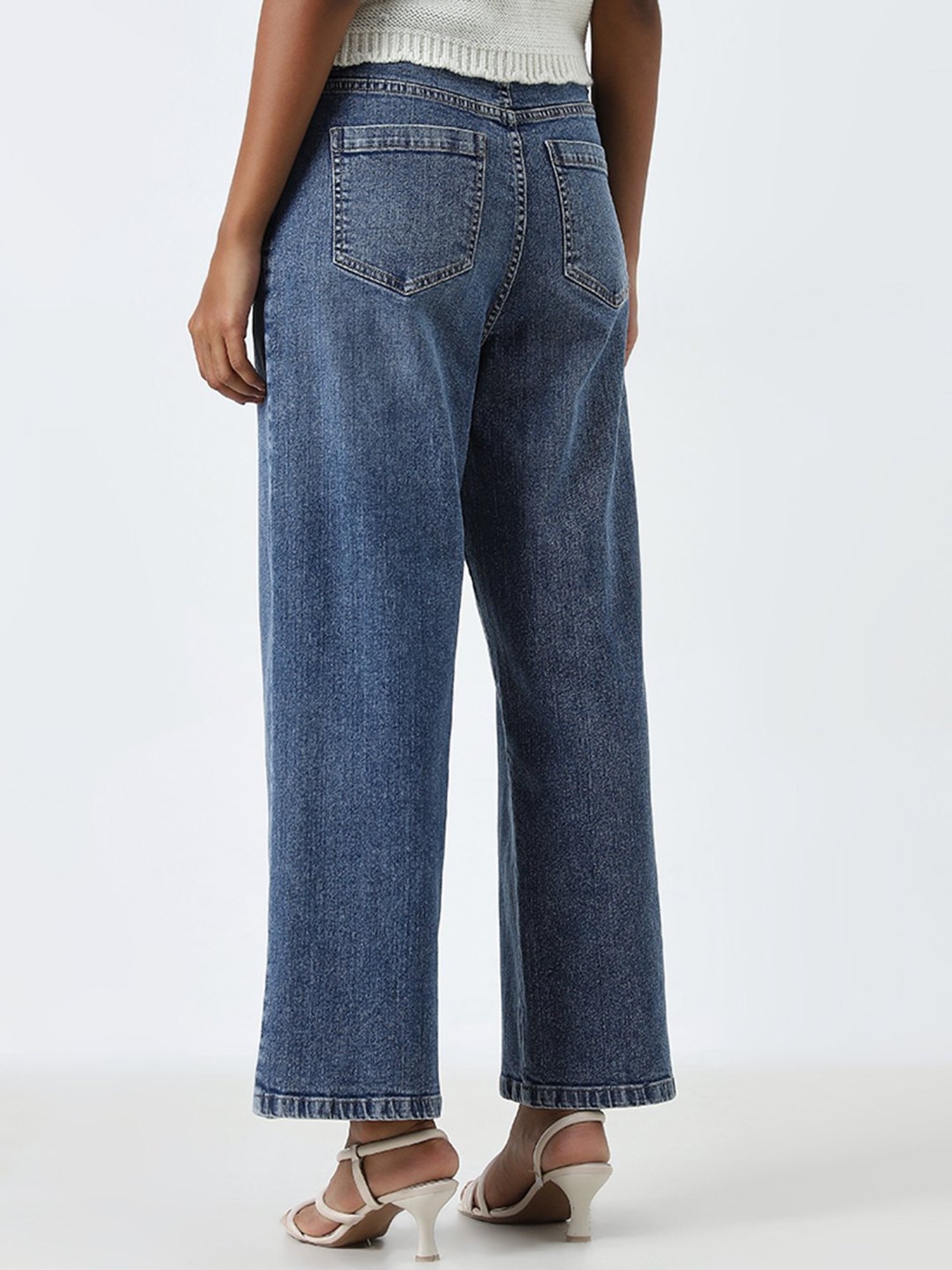 LOV by Westside Blue Washed Straight-Fit High-Rise Jeans with Belt