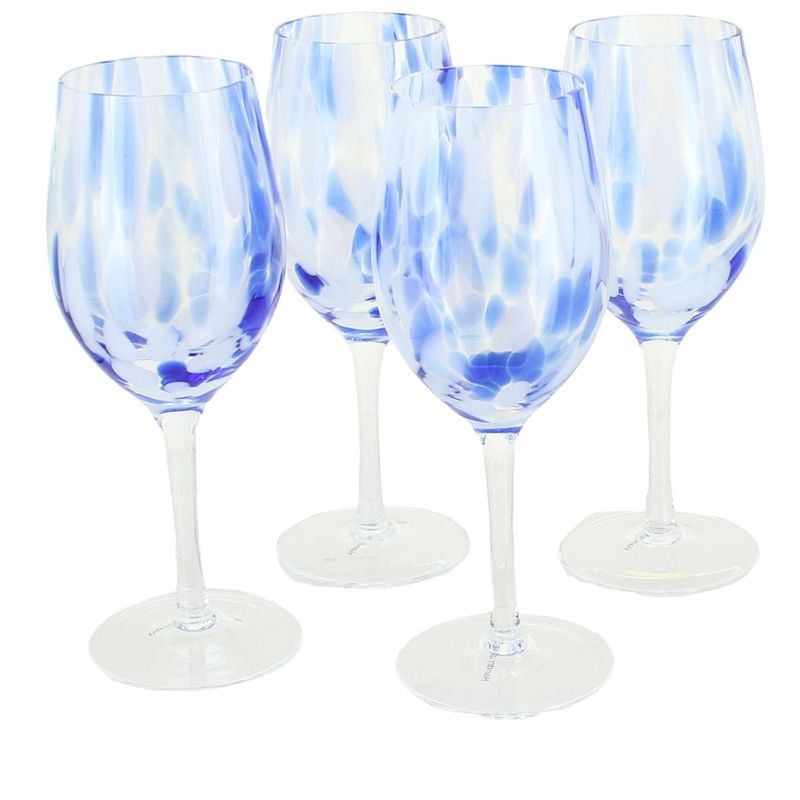 Blue Rose Polish Pottery Cobalt and Opal Confetti Wine Glass Set