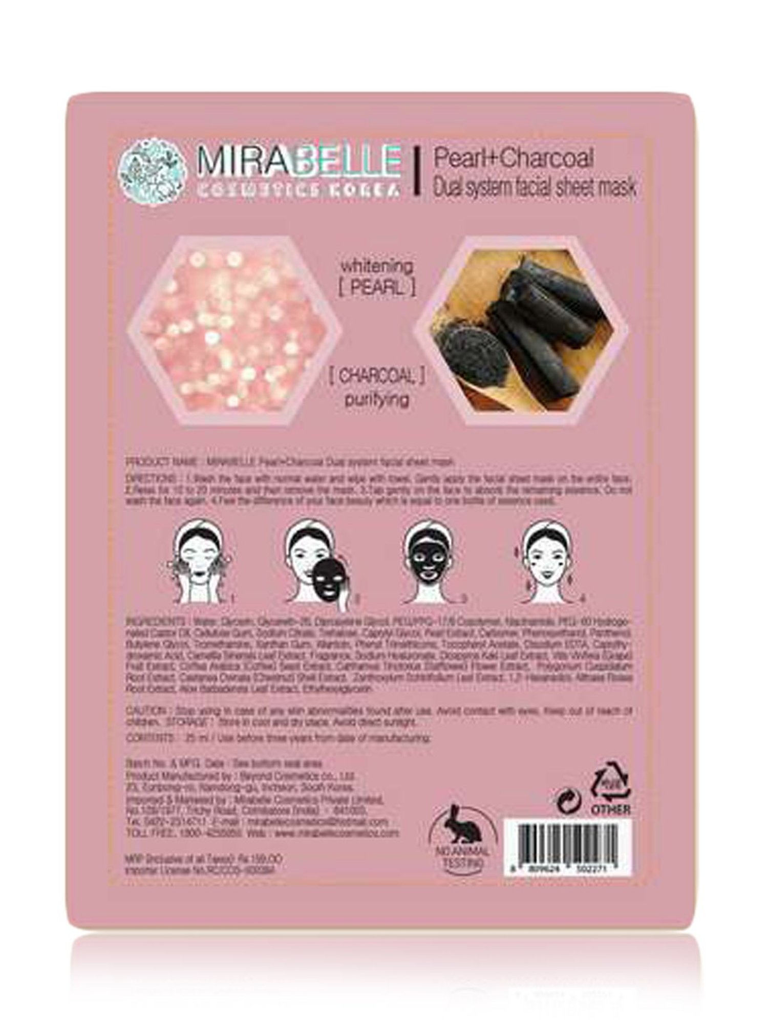 Mirabelle Pearl & Charcoal Dual System Facial Sheet Mask - 25 ml