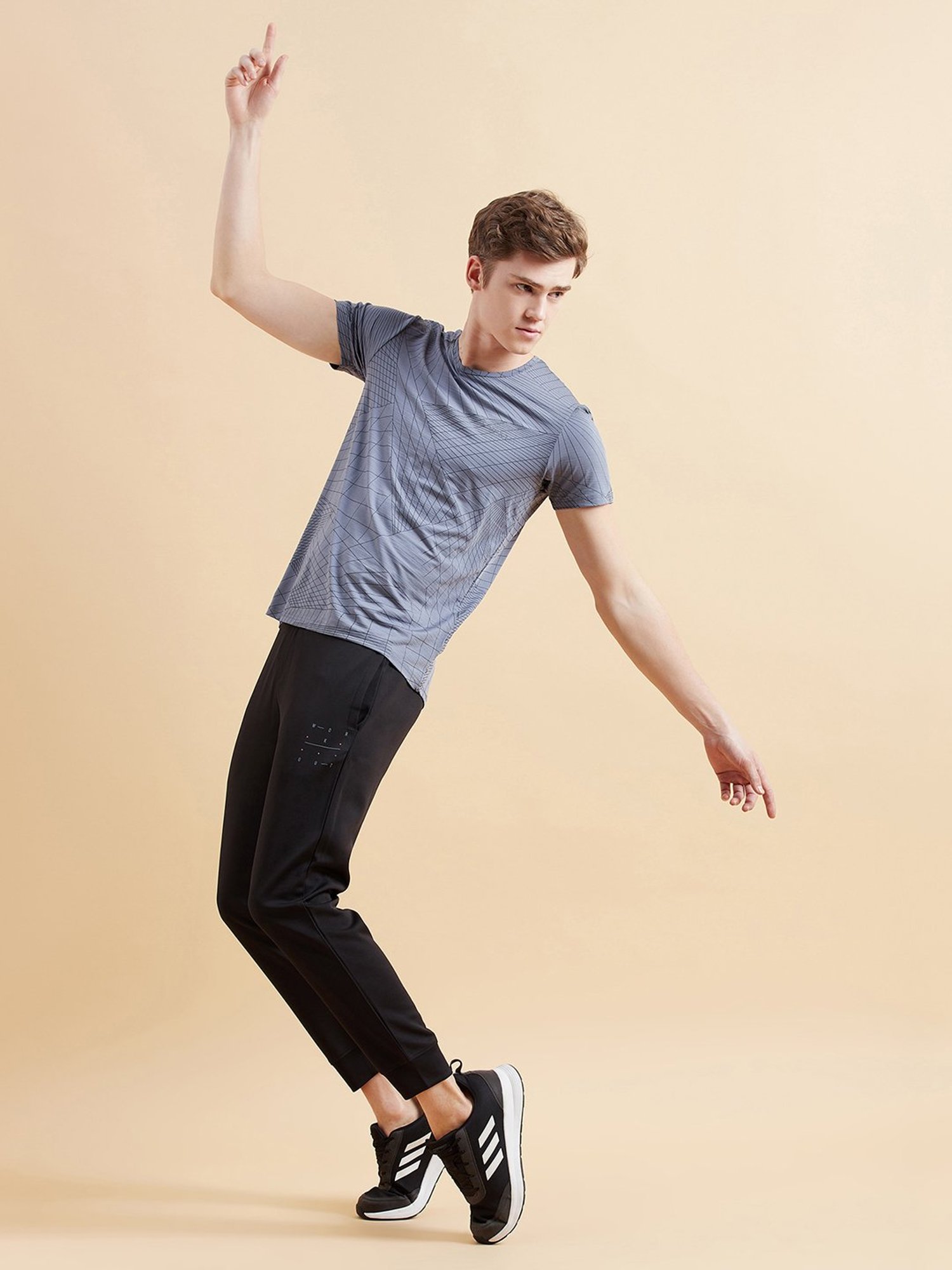 Sweet Dreams Light Grey Regular Fit Geometric Print Sports T-Shirt