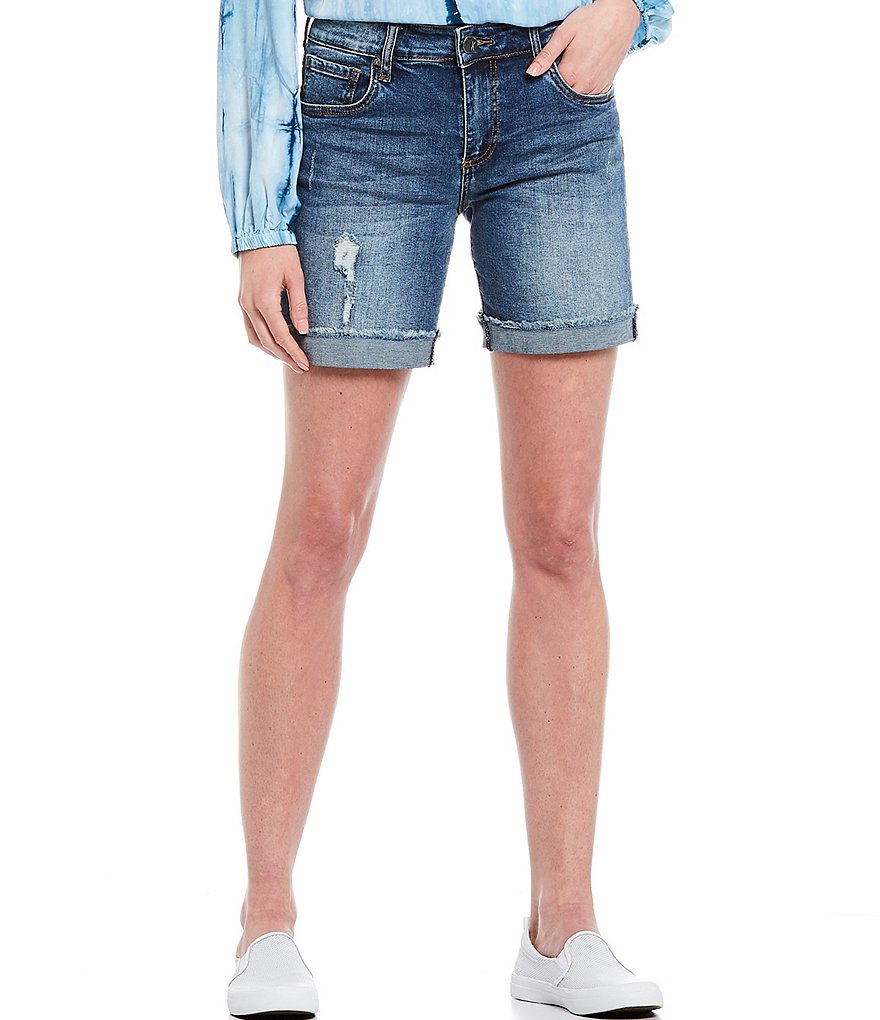 KUT from the Kloth Catherine Destruction Detail Roll-Up Fray Hem Shorts