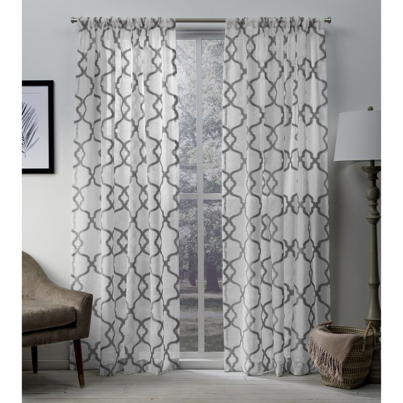 Set of 2 (108"x54") Muse Geometric Textured Jacquard Linen Sheer Rod Pocket Window Curtain Panel Silver - Exclusive Home