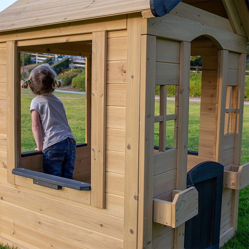 Be Mindful Natural Solid Wood Finish Outdoor Backyard Kids Activity Playhouse for Ages 24 Months to 8 Years old with Hardware and Pre Drilled Holes