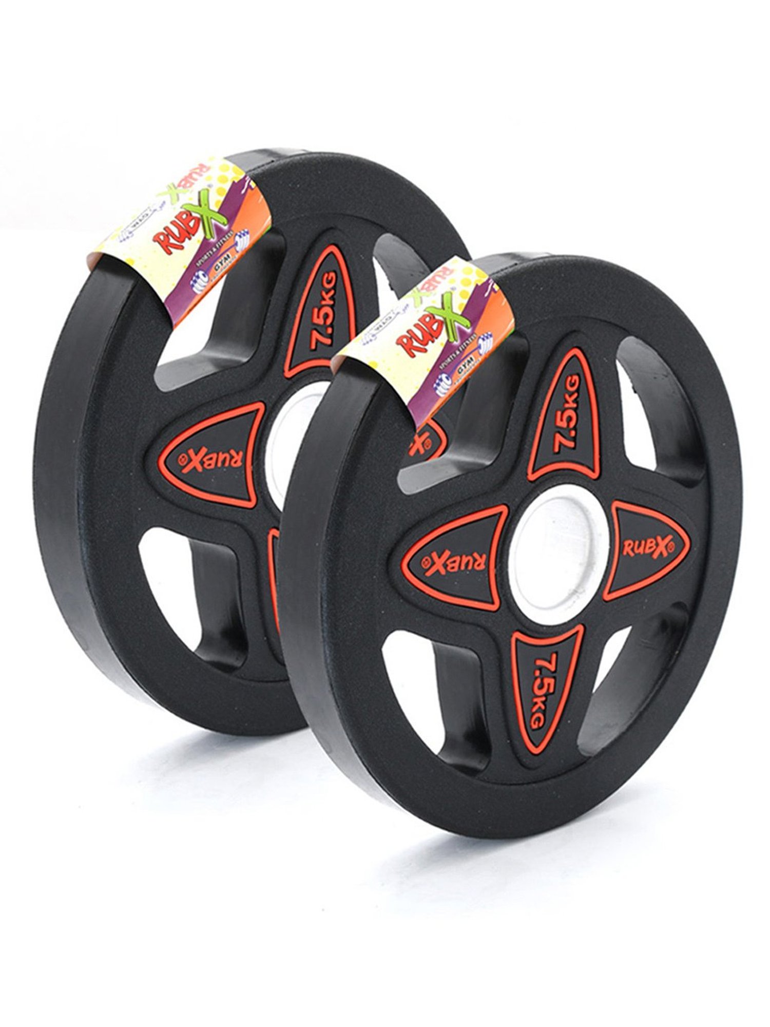 RUBX Rubber Coated Solid Weight Plate (31 MM Home Gym Weight Plates, 7.5 Kg x 2pc (Total = 15 kg))