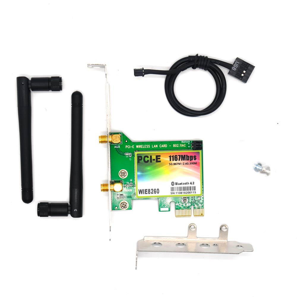 AC1200 PCIe WiFi Card Adapter, 1200Mbps Dual band Wireless Network Card, Bluetooth 4.2, IEEE 802.11ac,Low Profile, Long Range, 2.4G/5G Dual Band Wireless PCI Express Adapter, 2 x 6dBi Antenna