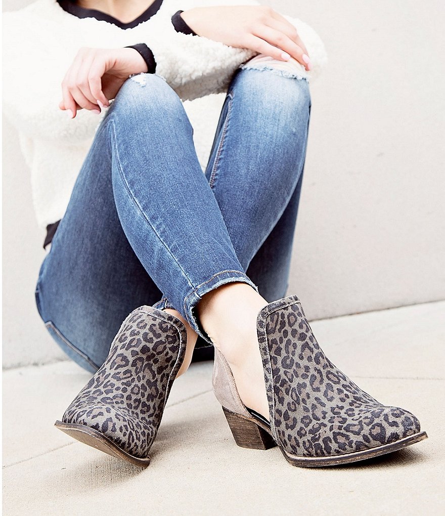 Diba True Shy Town Leopard-Print Suede Two-Piece Block Heel Booties