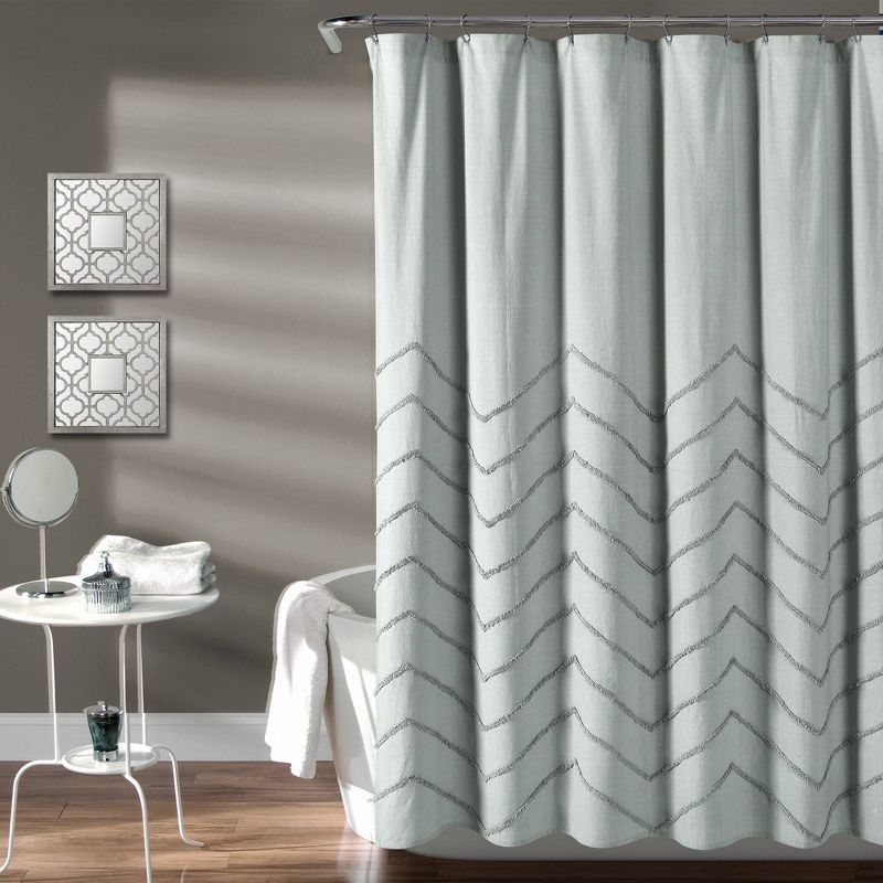 Chenille Chevron Shower Curtain Pastel Blue - Lush Décor