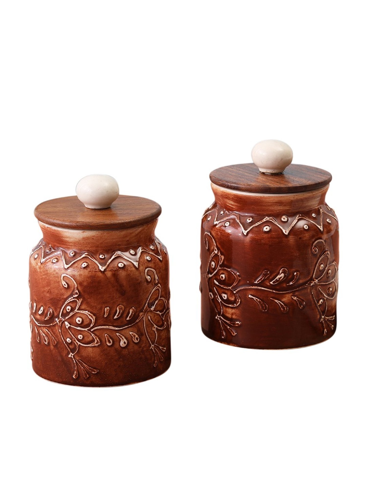 VarEesha Brown Ceramic Air Tight Jars - Set of 2