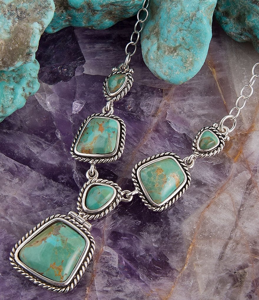 Barse Sterling Silver and Genuine Turquoise Y Necklace