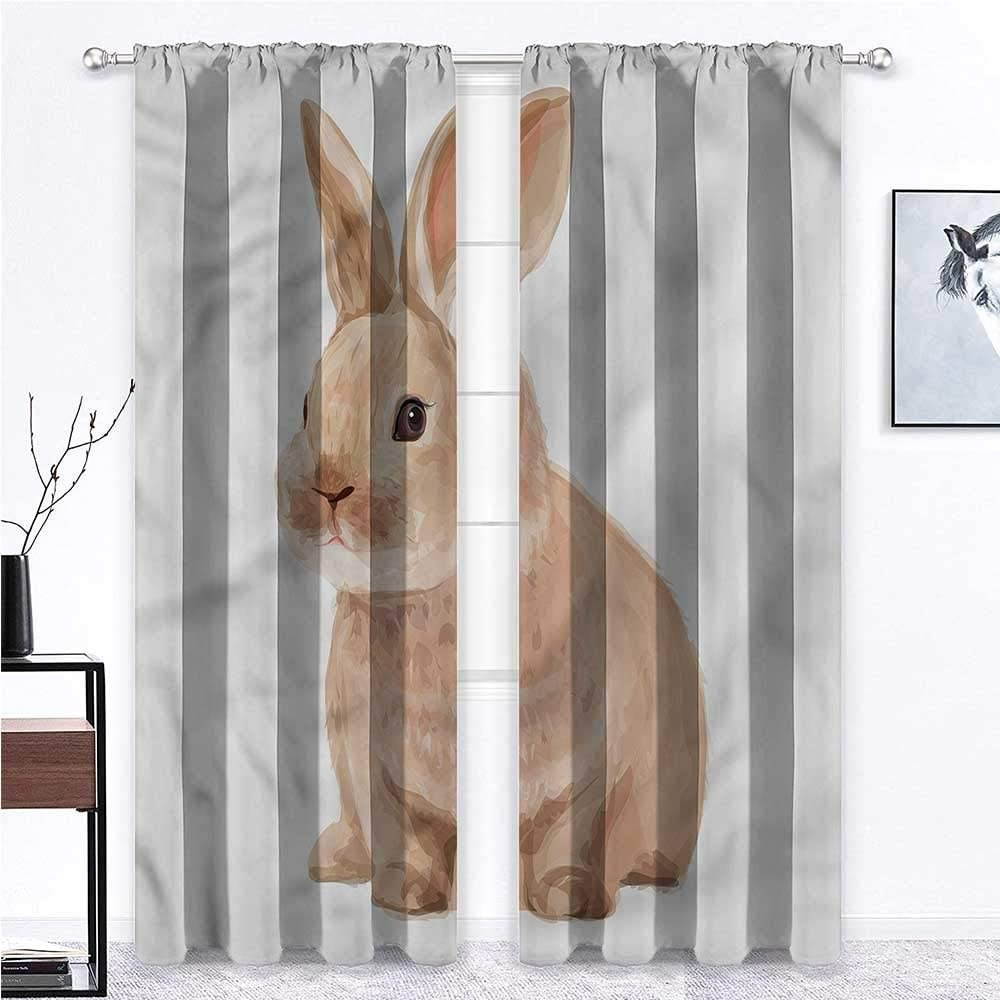 GugeABC Window Curtains Rabbit for Living/Bedroom Room Patio Door Watercolor Bunny Portrait 84 x 96 Inch (2 Panels)