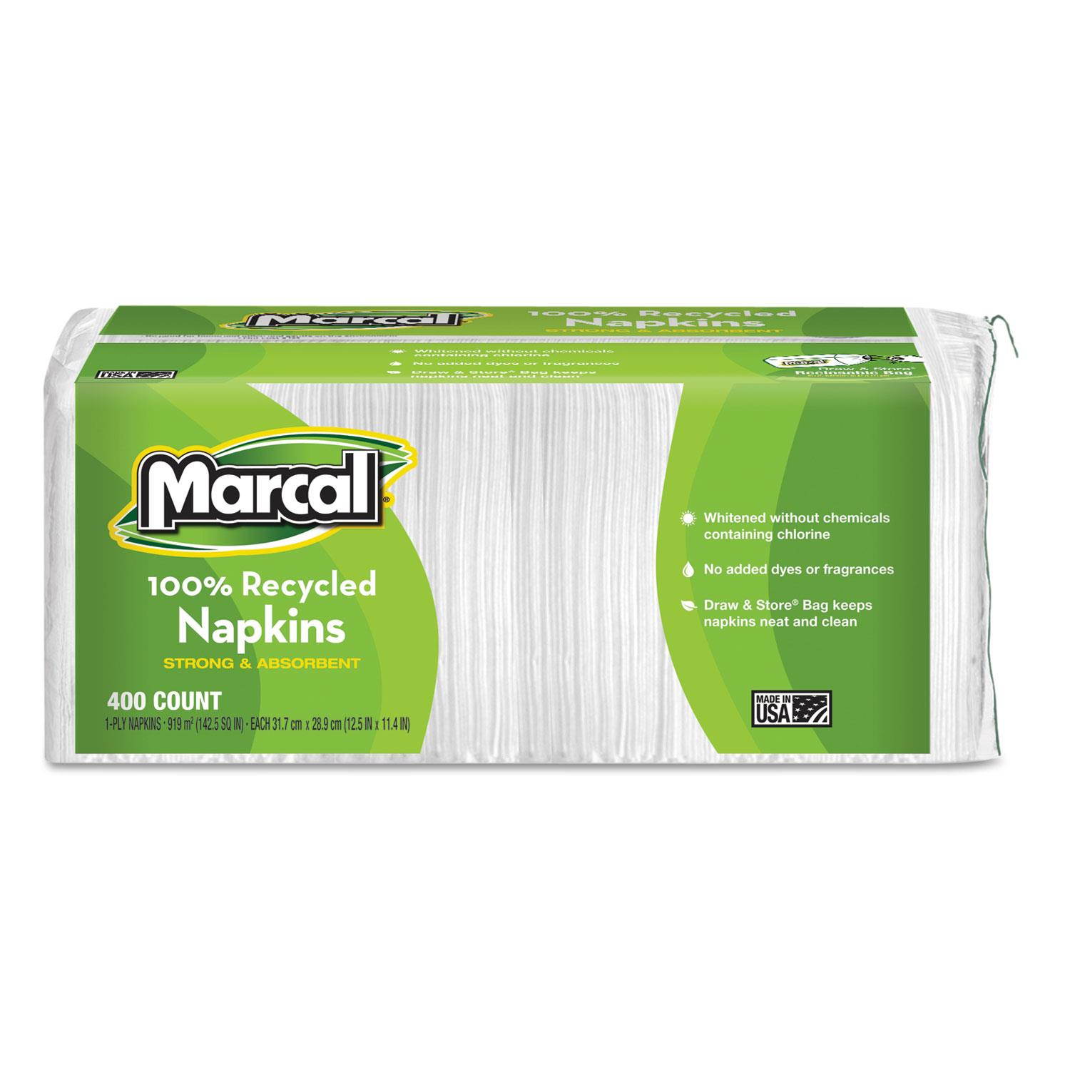 Marcal Small Steps 6506-PK Lunch Napkins, One-Ply, 12-1/2 x 11-2/5, White, 400/Pack