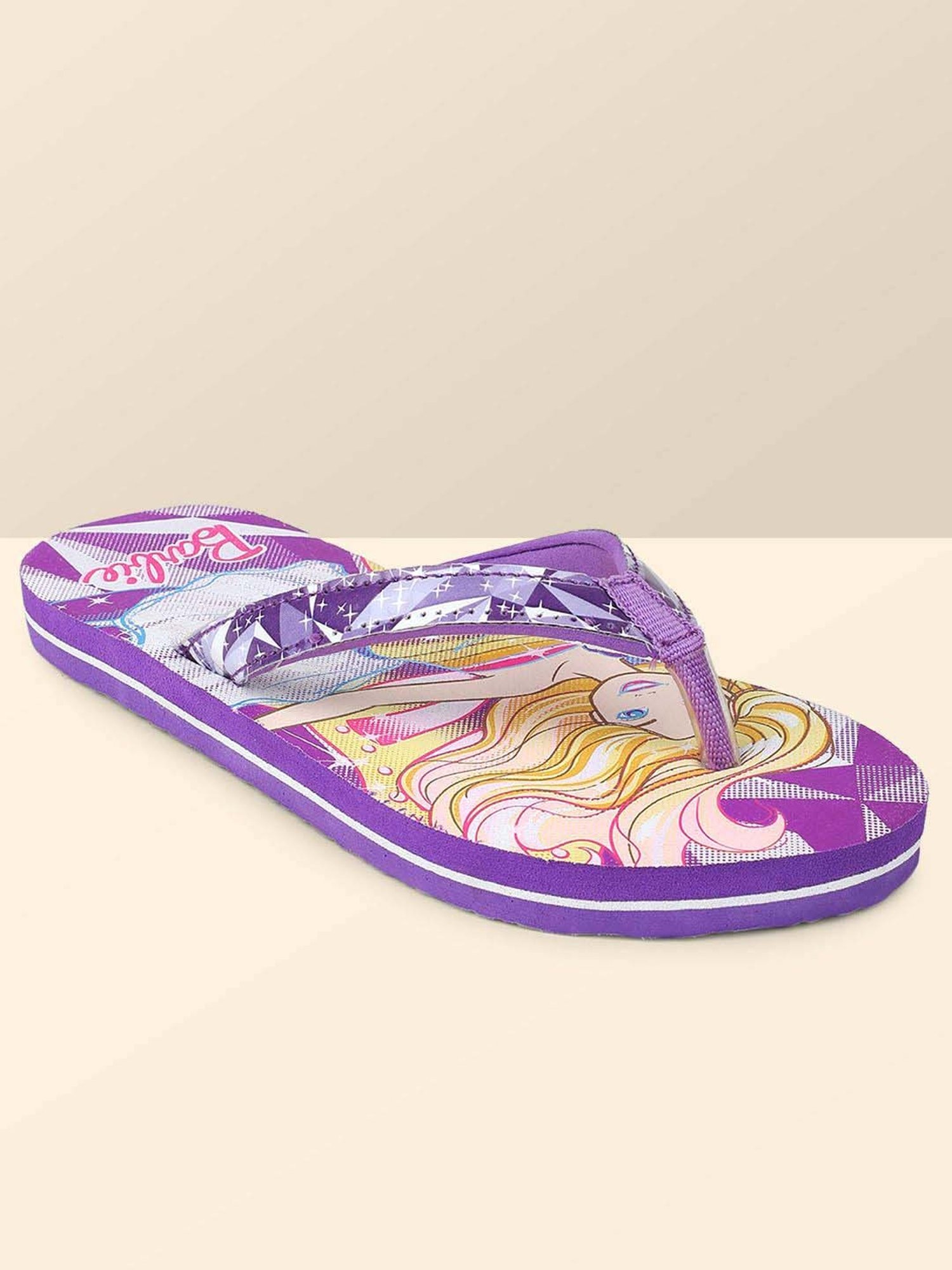 Kidsville Barbie Printed Purple Flip Flops