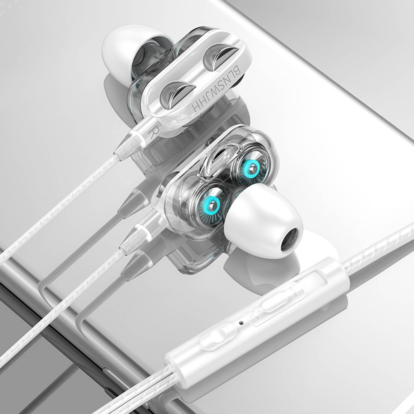 A4 Wired Earphone Dual Driver 3.5mm Port Bass Stereo In-Ear Sports Waterproof Earphone (Four-loudspeaker version)
