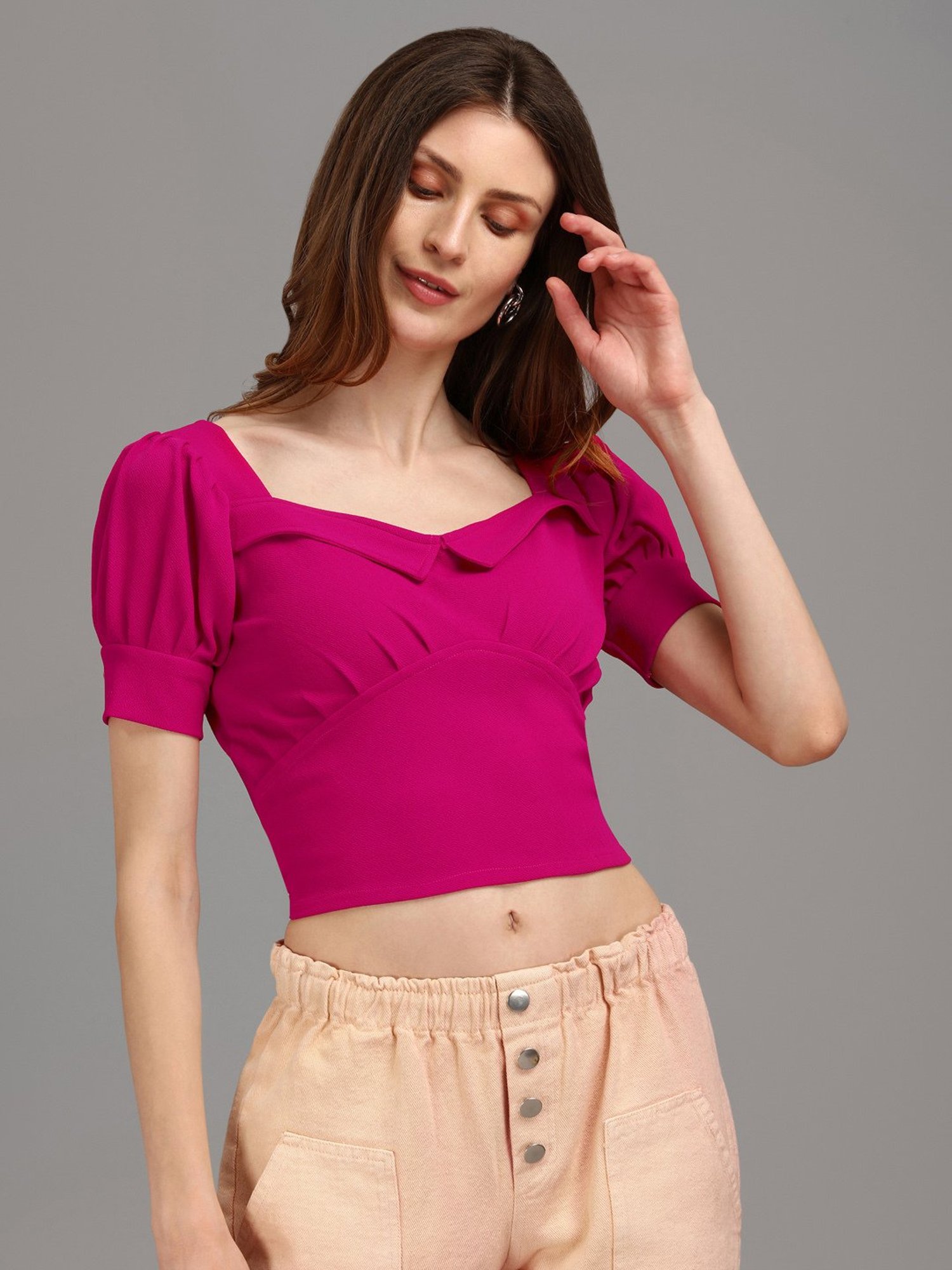 PURVAJA Pink Regular Fit Crop Top