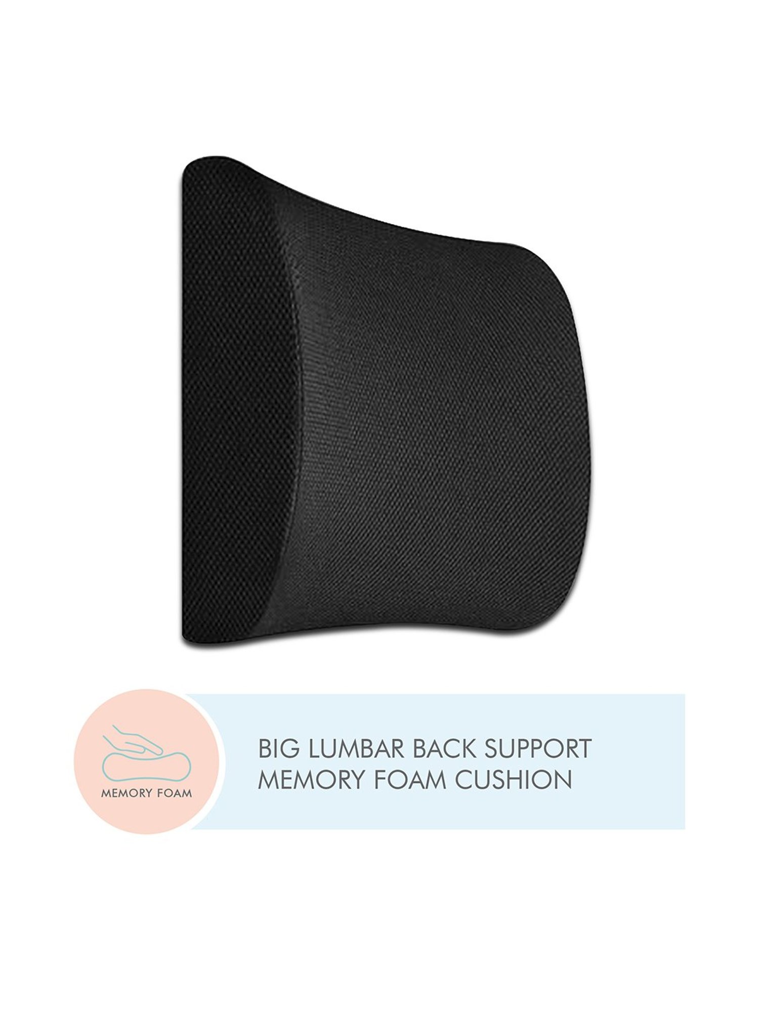 The White Willow Black Memory Foam Back Support Comfort Lumbar Cushion - Set of 1