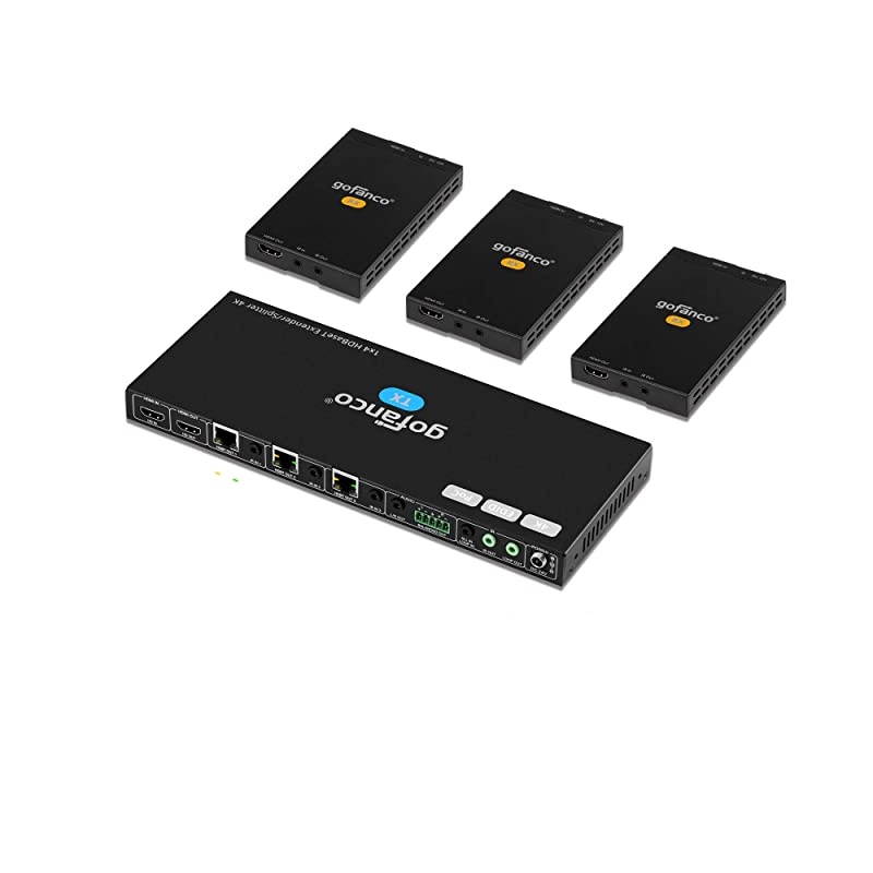 1x4 HDBaseT HDMI Extender Splitter 4K 60Hz Over Cat5e/6/7 Ethernet Cable - 4K @60Hz 4:2:0, 4K @30Hz 4:4:4 Up to 130ft and 1080p Up to 230ft 3D, PoC, Dual IR, HDCP 2.2 (1 in 4 Out / 4-Port)