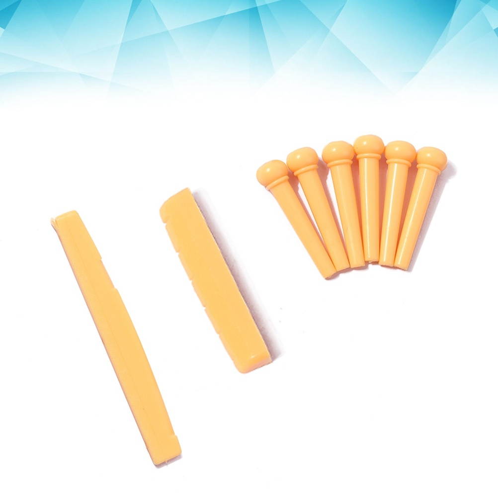 Acoustic Guitar Plastic Bridge Saddle and Nut and Acoustic Guitar Replacement Parts (Light Brown)