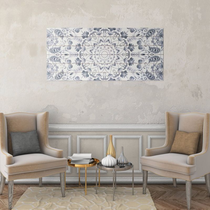 19" x 45" Gray Medallion Print on Planked Wood Wall Sign Panel Gray - Gallery 57