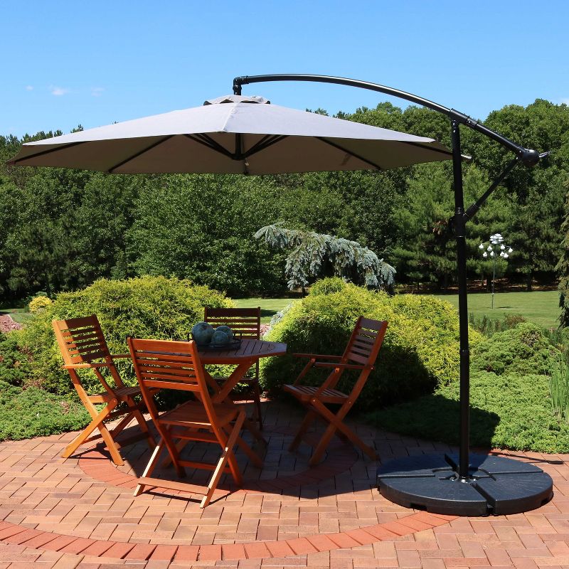 Sunnydaze Outdoor Steel Cantilever Offset Patio Umbrella with Air Vent, Crank, and Base - 9' - Smoke