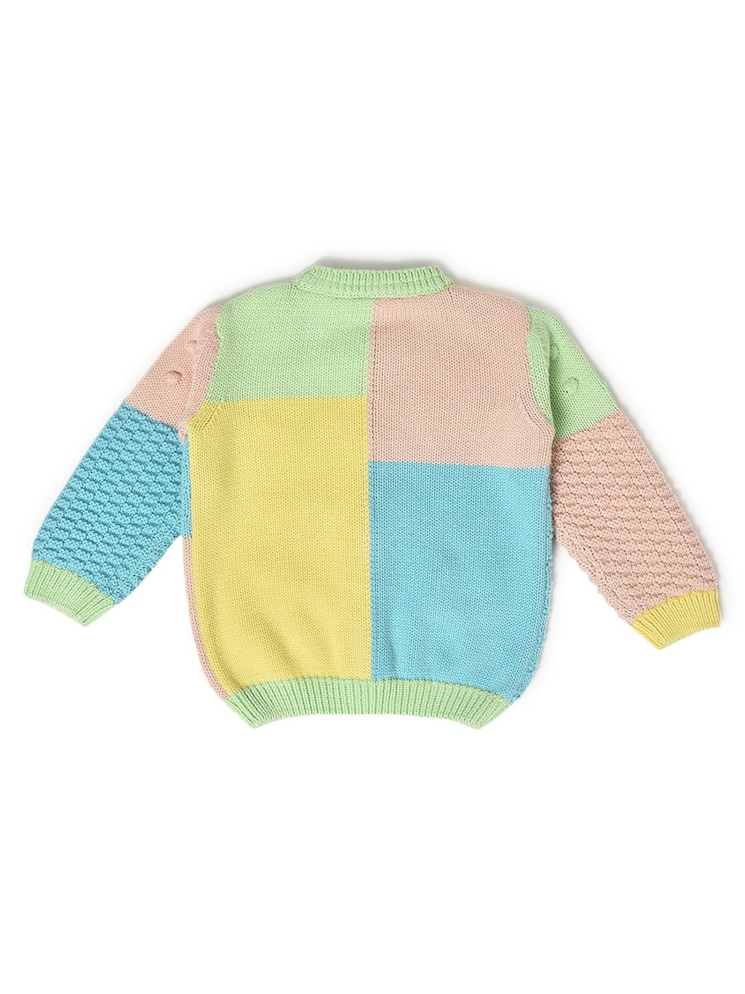 MINIKLUB Girls Green Self Design Full Sleeves Sweater