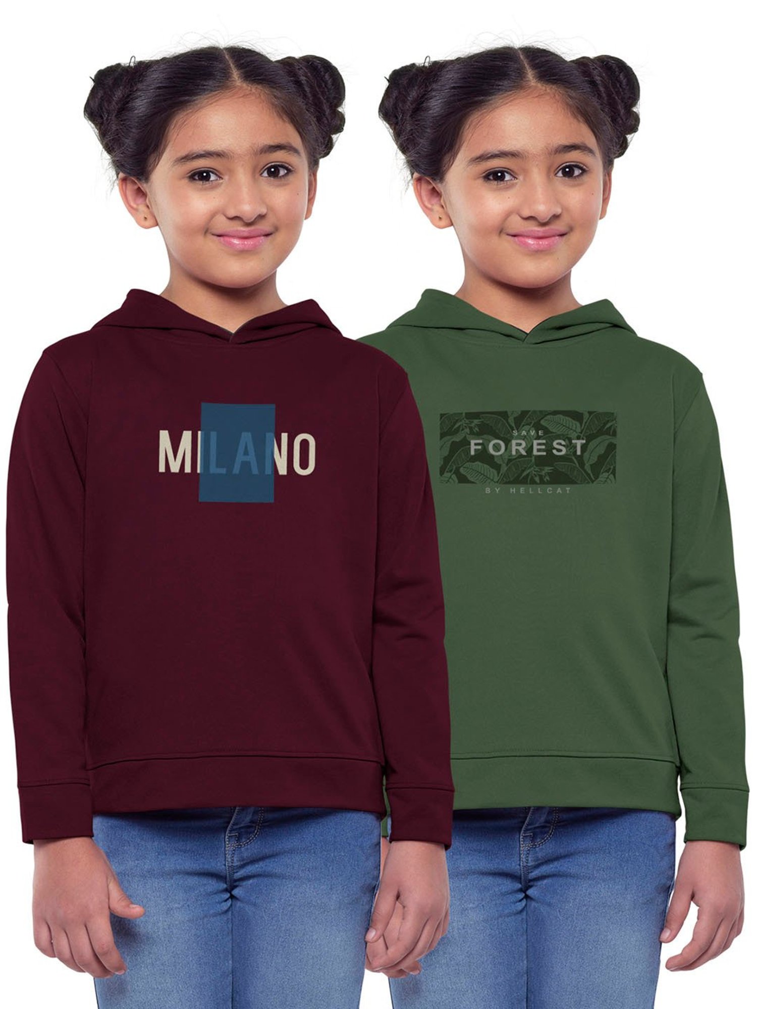 HELLCAT Green & Maroon Printed Full Sleeves Sweatshirt(Pack Of 2)