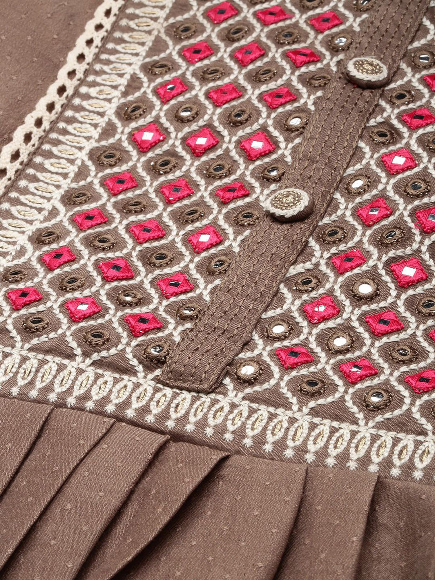 SHANVIKA Brown Embroidered Cotton Silk Straight Kurta