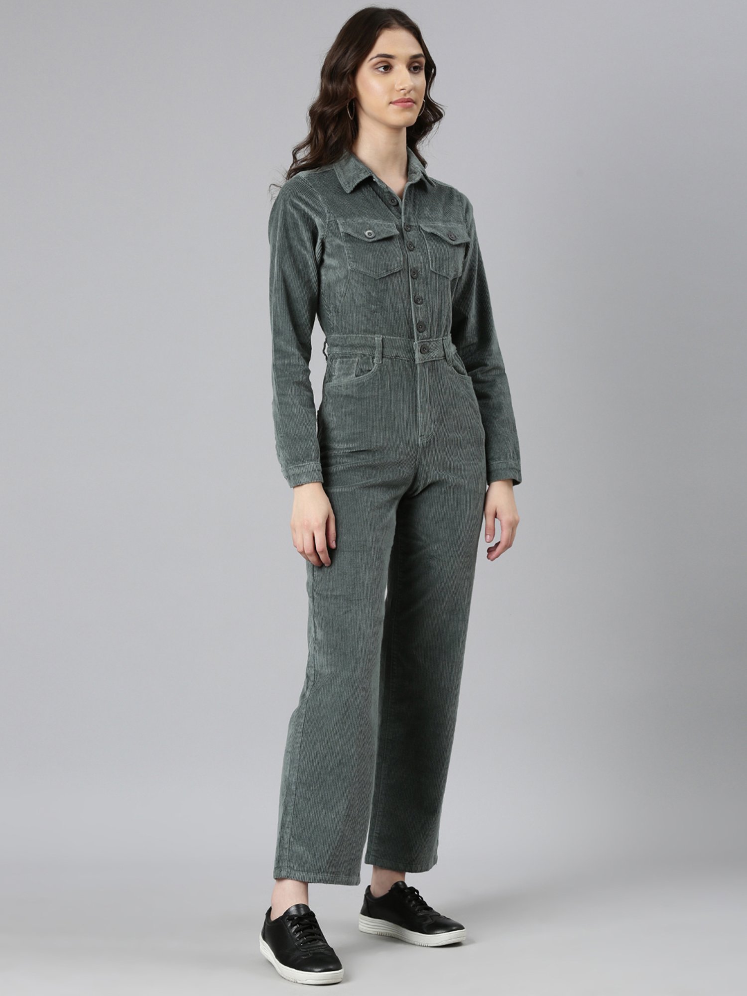 SHOWOFF Green Cotton Maxi Jumpsuit
