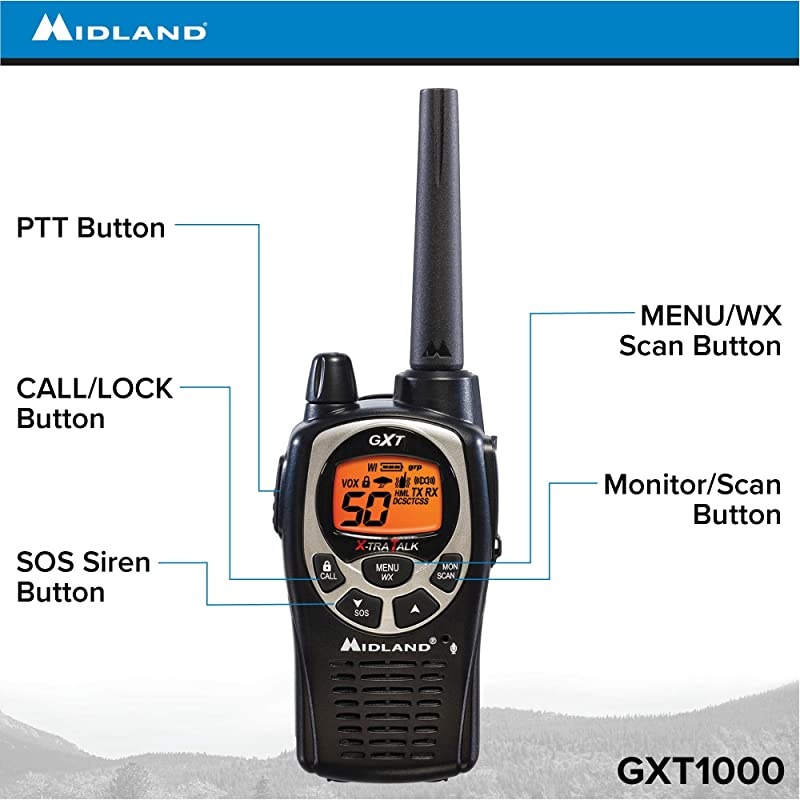 GXT1000VP4 50 Channel GMRS TwoWay Radio Up to 36 Mile Range Walkie Talkie 142 Privacy Codes Waterproof NOAA Weather Scan + Alert Pair Pack BlackSilver