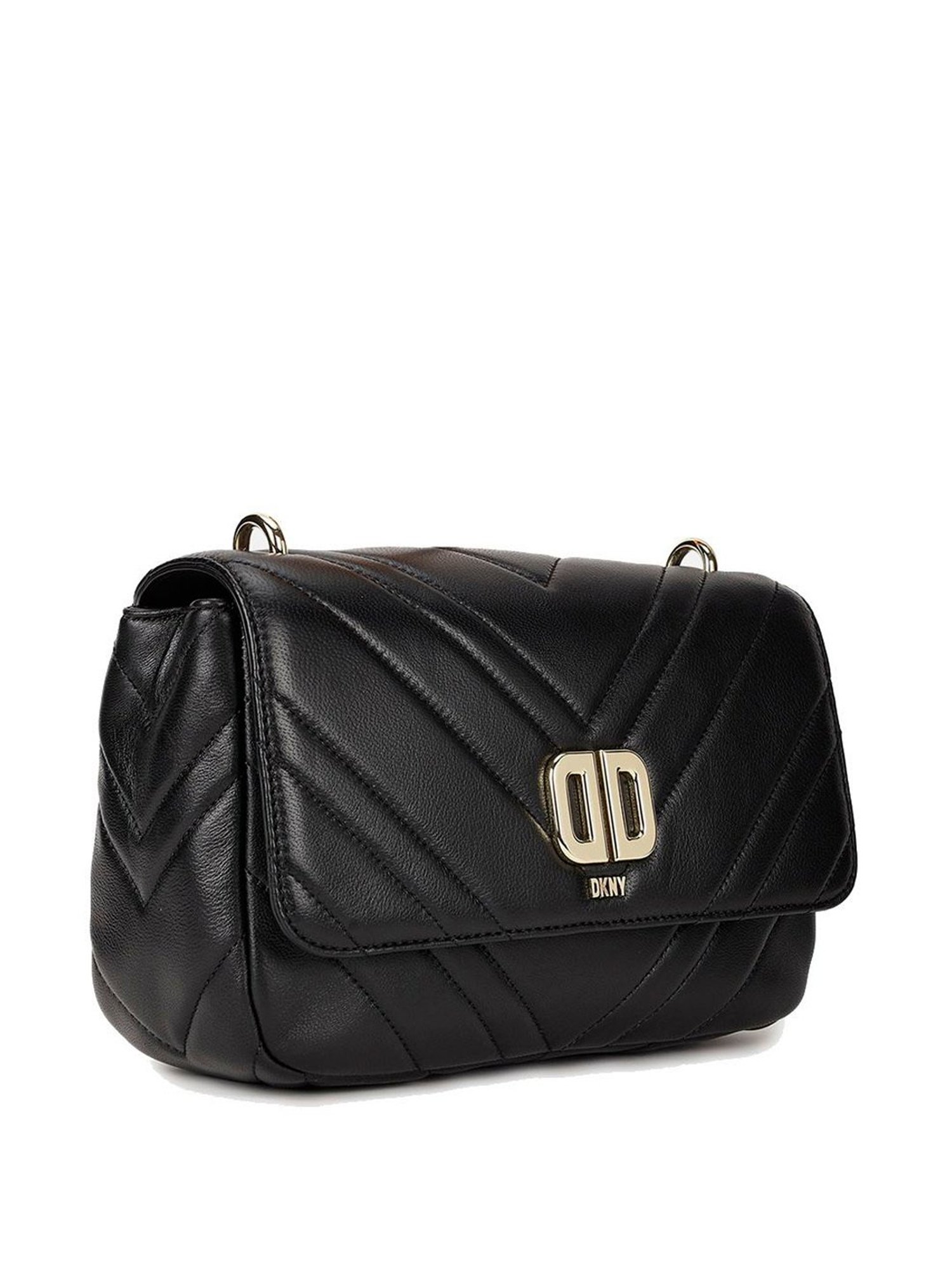 Dkny Black Leather Quilted Sling Handbag