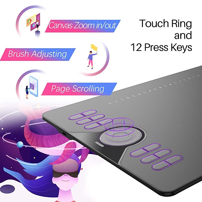 HS610 Graphics Drawing Tablet Android Devices Supported Tilt Function Battery-Free Stylus with 8192 Pen Pressure