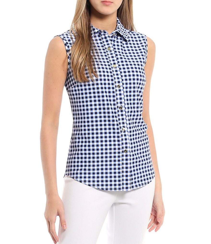 Jude Connally Kim In Jude Cloth Point Collar Neck Sleeveless Button Front Shirt