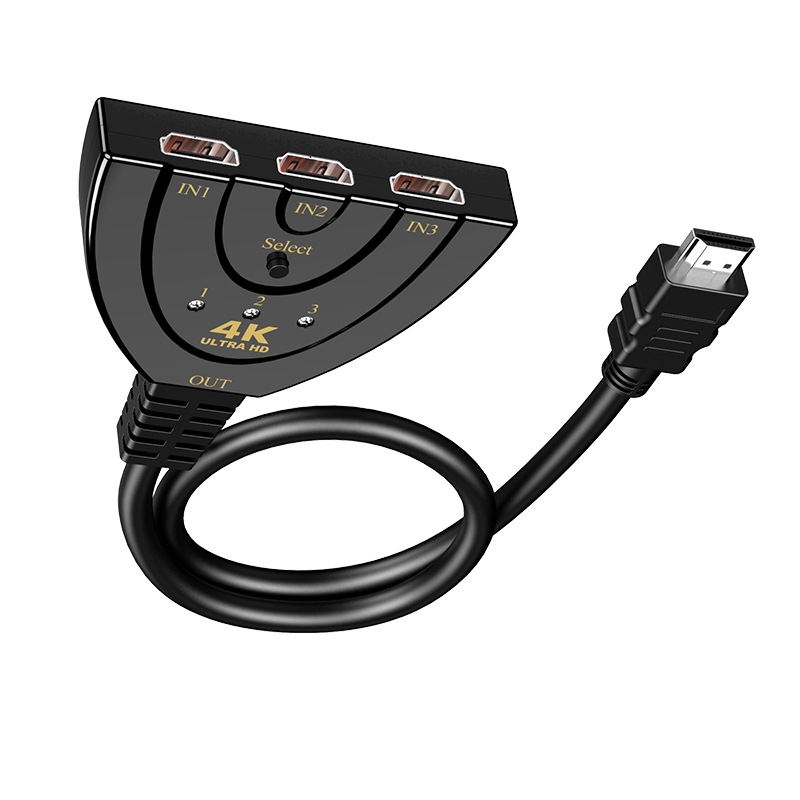 HDMI Switch, Aigrous 4K HDMI Splitter 3 in 1 Out,3 Port HDMI Switch 3x1 Switch Splitter with Pigtail Cable Supports Full HD 4K 1080P 3D Player