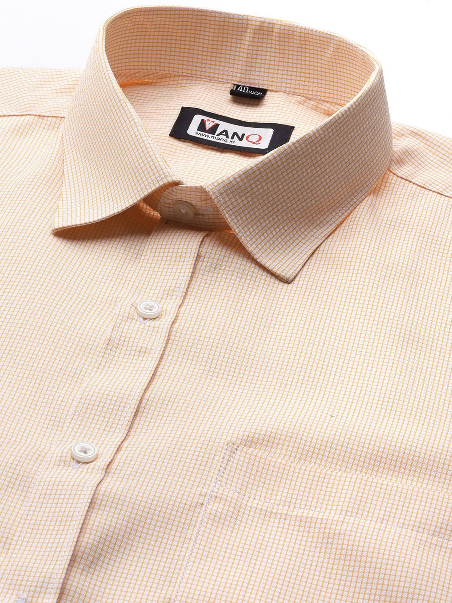 ManQ Yellow Regular Fit Check Shirt