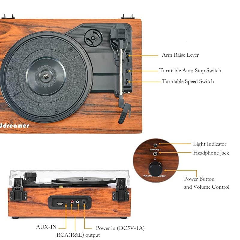 Record Player Bluetooth Turntable with Builtin Speakers and USB BeltDriven Vintage Phonograph Record Player 3 Speed for Entertainment and Home Decoration
