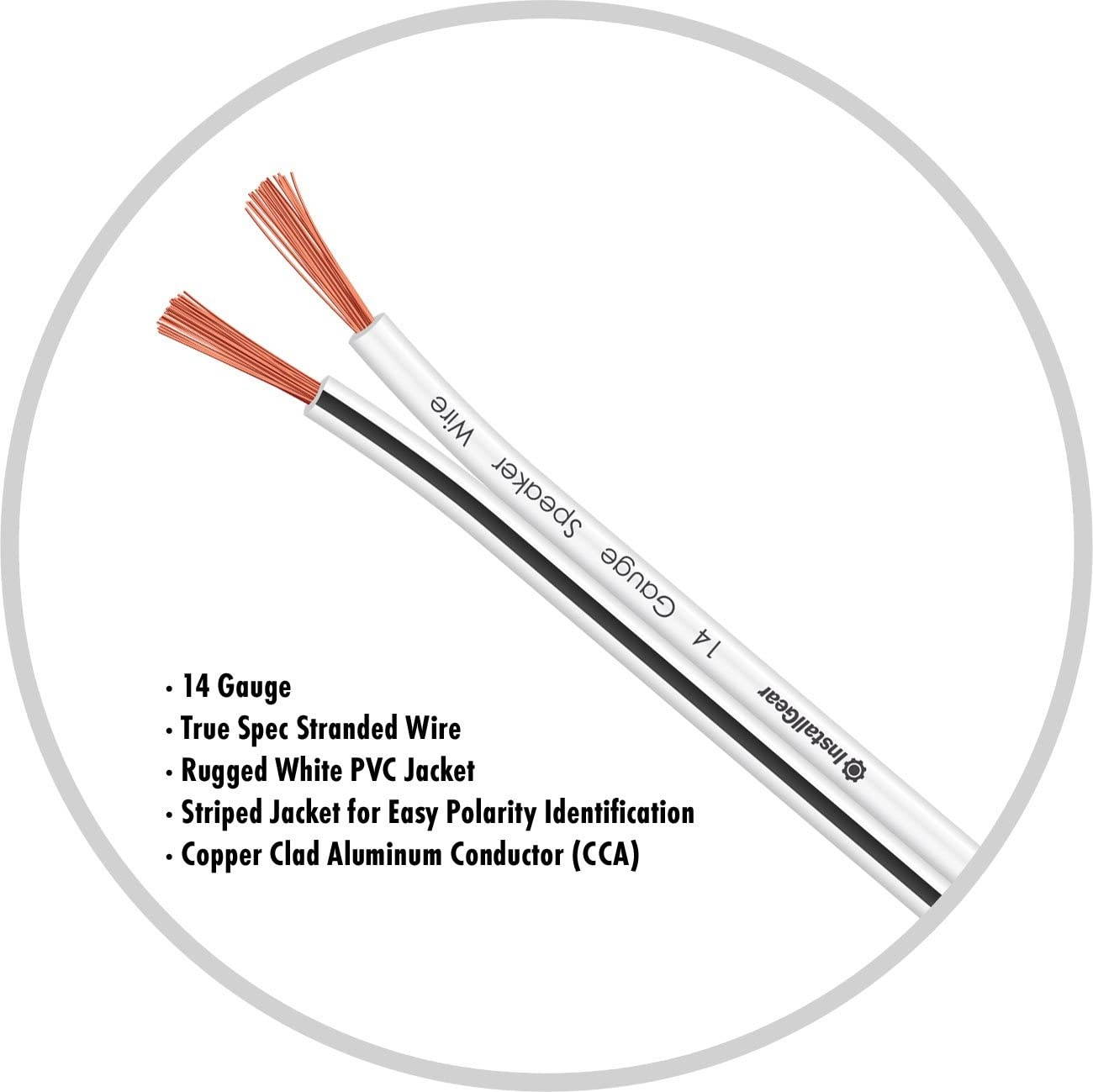 InstallGear 14 Gauge AWG 100ft Speaker Wire Cable - White